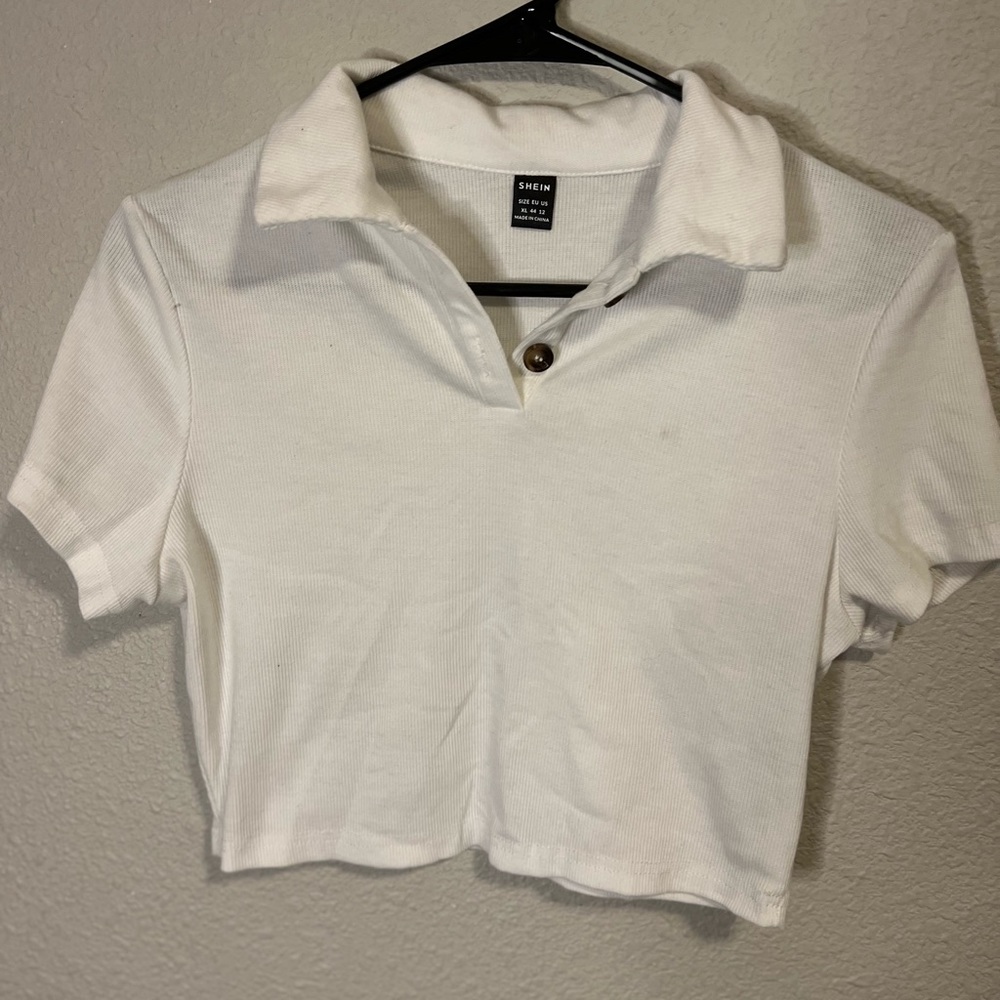 White Collared Crop Top